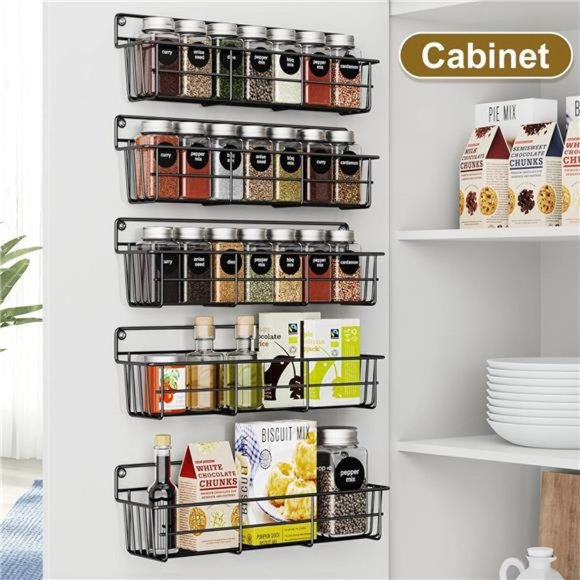 5 Pack Spice Rack Seasoning Organizer Wall Mount, Hanging Spice Organizer Shelf - Picture 2 of 7